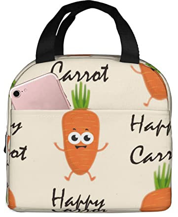 OCELIO Happy Karotte Lunchtasche Wiederverwendbare Isolierte Handtasche Auslaufsichere Mittagessen Handtasche Reise Arbeit Schule Picknick
