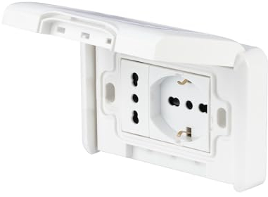 POLY POOL - PP6097X Kit Incasso da Esterno Premontato con Doppia Presa Impermeabile - da Muro con Presa Bivalente e Schuko Pluristandard