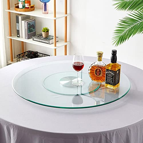 Plateau tournant en Verre de 8 mm, Grand Plateau tournant pour Table à Manger de Cuisine, Plateau de Service Rotatif Transparent de 60/70/80 cm, Plateau de Service Rond avec roulements silen