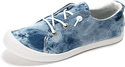 HEVA Baskets à enfiler en toile pour femme - Chaussures de randonnée confortables, Denim délavé, 38 EU