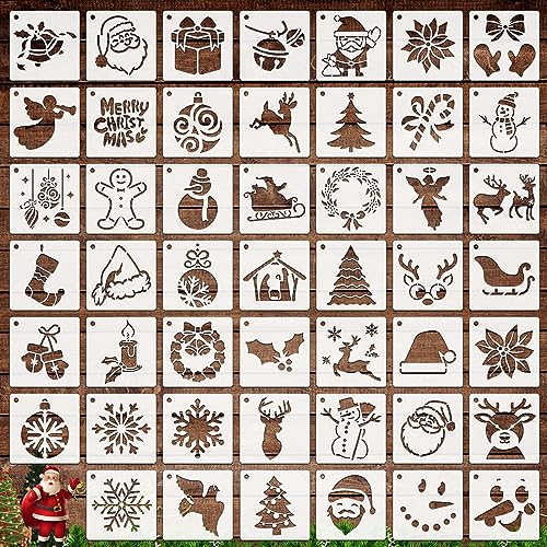 OOTSR 48 Pcs Pochoirs de Peinture de Noël, 7.6cm Pochoirs de de Dessin Réutilisables, Modèle de Pochoir pour Ornements DIY Scrapbooking Bois Maison Décor