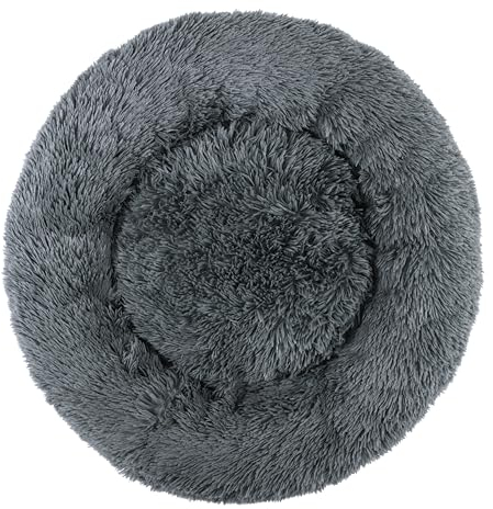 Wahre Tierliebe Hundebett Wolke, Waschbar Hundekissen, Hundekorb, Flauschiges Hundebett für große, mittelgroße & kleine Hunde, Anti-Angst-Kunstfell-Kuscheltier, Flauschiges (XL (100CM), Dunkelgrau)