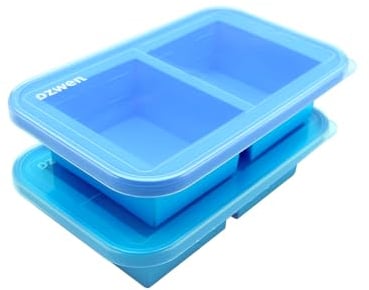Ozwen 2-Cup Extra Large Silicone Soup Freezer Tray with Lid, Meal Prep with Souper Freezer Food Cubes Container, Baby Food Freezer and Storage Moulds for Sauce & Broth & Leftover (2-Pack, Blue)