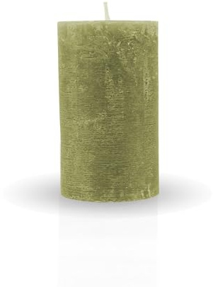 HS Candle Rustikale Stumpenkerze Olive Ø7cm x 12cm - vers. Farben/Größen - lang Brenndauer Antik Kerze, Duftfreie Altarkerze - Dekokerze