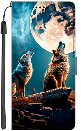 EuoDuo Kompatibel mit iPhone XS/iPhone X Hülle zum Klappen PU Leder Handyhülle Wallet mit Muster Klapphülle Flip Case Etui Schutzhülle - Heulen Wolf