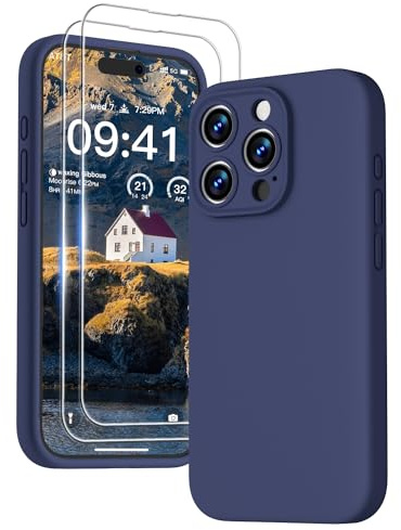 GOODVISH for iPhone 15 Pro Max Case Silicone,2-Screen Protectors, Navy Blue