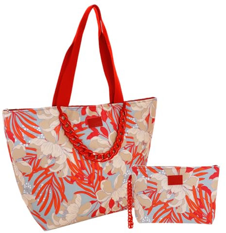 Camomilla Milano Set Borsa Mare Donna + Busta, con Catena, Collezione Aloha, Colore Rosso