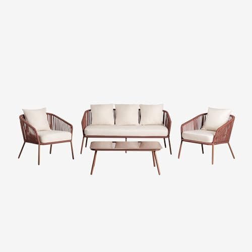 SKLUM Gartenset mit 2-Sitzer-Sofa, 2 Sesseln und Couchtischen aus Aluminium und geflochtenem Seil Arhiza -