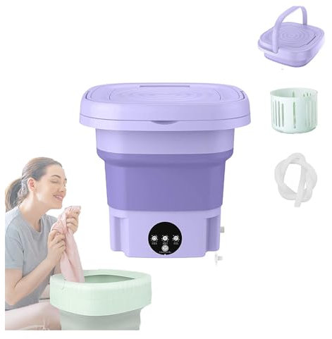 HAZARA Lavatrice Portatile con Centrifuga, 8L Lavatrice Pieghevole Portatile con Turbina a Ultrasuoni,Touch Screen Lavatrice da Viaggio per Appartamento,Lavanderia,Campeggio,Viaggi,Purple