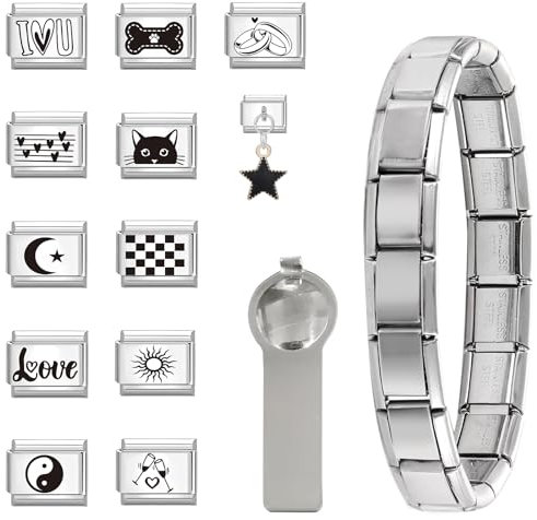 Urijk 14PCS italian charm bracelet,Italian Charms for Women,Charm Link fits all 9mm BraceletStainless Steel Italian Style Charm Bracelets,DIY Gift