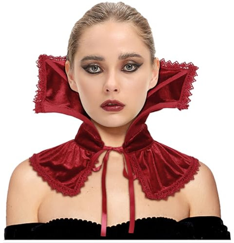 keland Gothic Vampir Kragen Hexe Samt Viktorianisch Halskrause für Damen Halloween (Z-Rot)