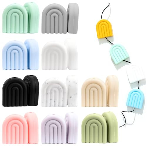 50 Perline di Silicone Colorate, Beads Arcobaleno per DIY Portachiavi, Bracciali, Gioielli, Artigianato (10 Colori)