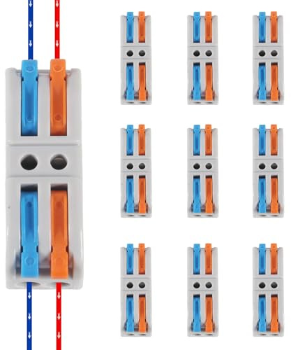 10 Stück Verbindungsklemme, 2 in 2 Out Mini Quick Wire Connectors, Electrical Lever Nuts Wire Connectors Push-in Conductor Terminal Block for 0.08~4mm² Wire
