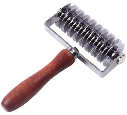Oiieco Stainless Steel Grid Roller with Wooden Handle Grid Dough Cutter Stainless Steel Grid Roller Cutter for Cutting Dough Pizza Base Baking