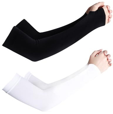 HSAJS 2PCS Manches de Bras Soleil Bras Manches Anti-UV Couverture de Tatouage Avec Trou pour Le Pouce Cooling Sport Compression Arm Sleeves Manchette Gaming