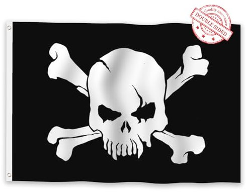 Aoihrraan Piratenflagge 30x45cm Double Sided Jolly Roger Creepy Skull Bone Crossed Skeleton Flaggen Banner Für Draußen Feiern Haus Garten Veranda Party Dekoration Flaggen Mit 2 Stabilen Ösen