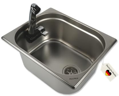 madelee Camping Spülbecken/Waschbecken Set aus Edelstahl 32,5 cm x 26,5 cm x 15 cm mit Armatur London 12 V, 25 mm / 20 mm Anschluss für Campingküche/Wohnmobilküche/Food-Truck/Ausbau