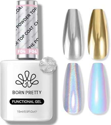 BORN PRETTY Chrome Top Coat High Gloss No Wipe Top Coat Gel for Chrome Nail Powder 15ml Shine Finish Long Lasting Gel Glue Soak Off U V LED Home DIY Manicure Salon
