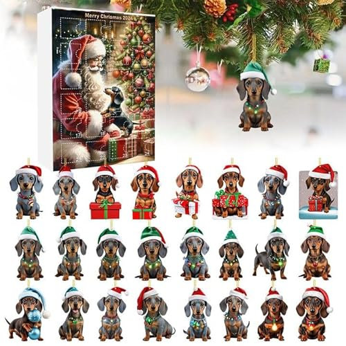 Großer Timer mit Alarm, 2D-Weihnachtsdekoration, 2024, Weihnachtsfeiertag, Adventskalender, Edition, lustiges Hunde-Set, Gedenkausgabe, Weihnachtshaus (24 Stück), Retro (Gold, 26 x 18 cm)