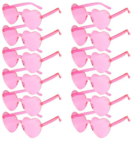 PLULON 5 Pairs Heart Sunglasses for Women Pink Heart Glasses Valentine's Day Rimless Heart Shaped Sunglasses Candy Color Fun Glasses for Party Favor (Pink)