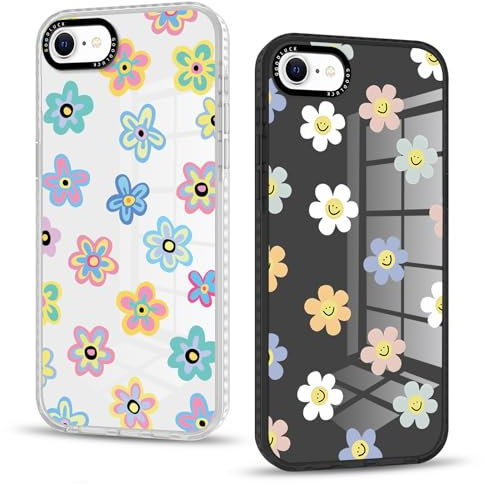 Yirlbey 2 Transparent Stück Handyhülle für iPhone 7/8/SE2020/SE2022 Hülle, Aesthetic Buntes Blumen Muster Frauen Mädchen Design Cover, Durchsichtig Silikon Case Schutzhülle für iPhone SE 4,7, Gerbera