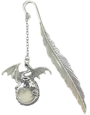 Weenwill Lesezeichen,Leuchtende Metall Feder Lesezeichen,Metall Lesezeichens,Retro-Lesezeichens,Geschenk 3D Fliegender Drache Anhänger für Buchliebhaber,Kinder,Schüler,Lehrer