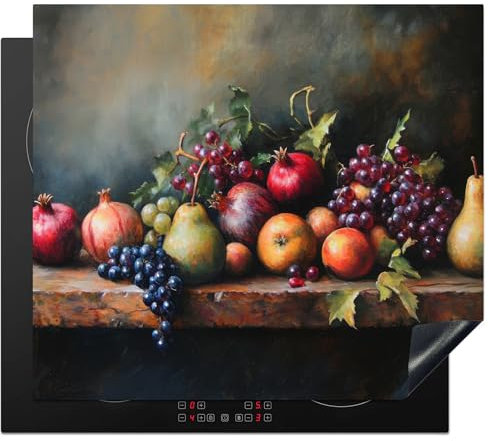 KitchenYeah© Protege Couvre Plaque De Cuisson Décoration Cuisine Tapis Protection Protecteur Induction 58x51 cm Rustique - Nature Morte - Fruits