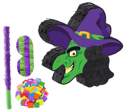 Toddmomy Halloween Pinata Hexen-motiv mit Augenbinde und Konfetti Papier-pinata für Kinderparty Stabile Halloween-dekoration und Partyspielspaß