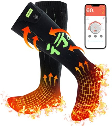 Beheizte Socken, Elektrische Heizsocken Damen Herren, Wiederaufladbare Beheizbare Socken mit 4 Temp modi, APP-Steuerung Thermosocken Fußwärmer Socken- für Outdoor-Wandern/Skifahren/Camping/Angeln