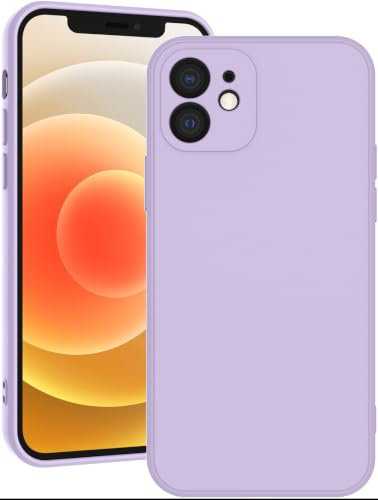 Qasyfanc Soft Silicone Case for iPhone 12 with 2 Tempered Glass Screen Protectors, Shockproof, Dust-proof, Full Camera Protection, iPhone 12 Cover with Anti-Scratch Microfiber Lining, Lavender Purple | Shockproof, Dust-proof, Full Camera Protection, Slim Soft Edge Cover with Anti-Scratch Microfiber Lining
