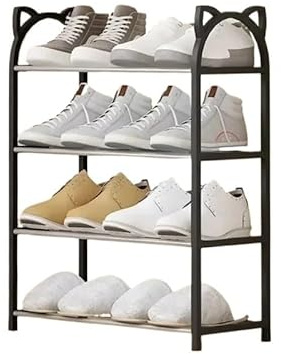 CaFfen Schuhregal 4-lagiges einfaches Schuhregal-Lagerregal Multifunktionales Lagerregal aus verzinktem Rohr(Noir)