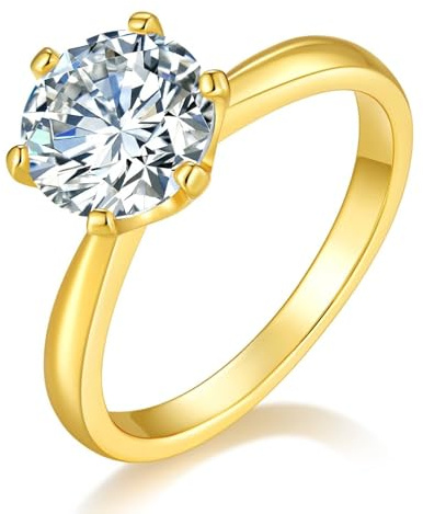 Skcess 18K Gelbgold Promise Ring, Damenringe 6.5mm Moissanit Weiß 1ct Fingerring Trauringe Antragsring Ringe Frauen Schmuck Größe 53 (16.9)