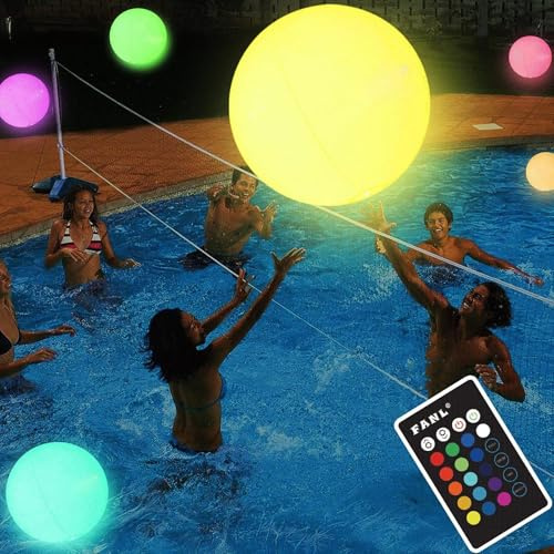 DAZZTIME Luces Flotantes,2 Piezas Pelota Gigante Hinchable LED,Luz de Piscina LED,Pelotas de Playa Hinchable,para Fiestas en la Piscina y Playa,Juegos de Agua