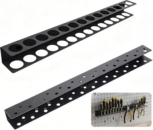 QINGZY 2 Pezzi Porta Cacciaviti da Parete 40cm, Supporto Muro per Attrezzi A+B, Organizer Per Cacciaviti e Pinze con 8 Viti e Tubi di Espansione, per Garage, Officine, Banchi da Lavoro, Nero (B)