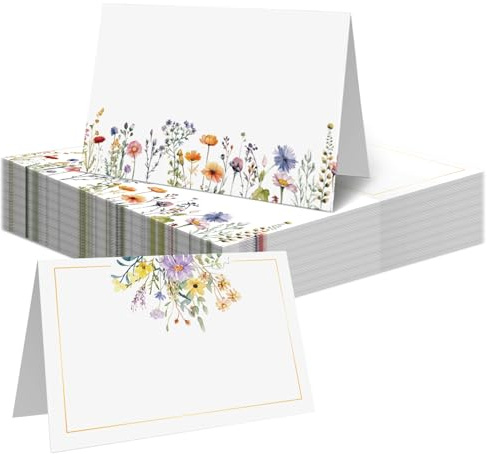 Gdrghe 50 Stücke Tischkarten Hochzeit Tischkarten Blumen 8.5 x 5.5 cm, Platzkarten zum Beschriften, Namenskarten für Hochzeit Geburtstag Taufe Kommunion Feierlichkeiten