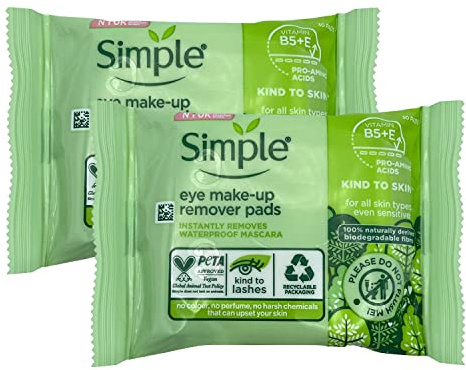 2 PACKS =60 Pads of Simple Kind to Eyes Eye Make-Up Remover Pads