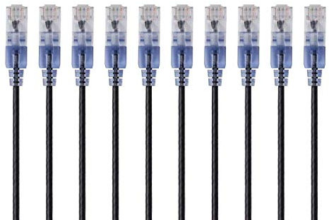 Monoprice SlimRun Lot de 10 câbles de raccordement Ethernet Cat6A sans accroc RJ45 550 MHz 10 G UTP Fil de cuivre nu 30 AWG Noir 1,5 m