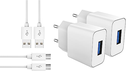 MyGadget USB C Ladegerät - 2X Netzteil (2A | 5V) & 2X Typ C Kabel (1m) für Smartphone & Tablet u.a. Apple iPhone 15 I iPad Air Pro | Samsung S24 S23 - Weiß