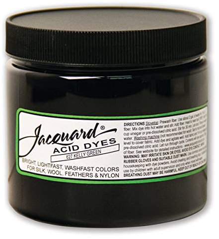 Jacquard Acid Dye 8oz Jar Kelly Green - Acid Dye for Wool, Silk, Alpaca, Feathers, Cosplay Wigs and Nylon - Powder Wool Dye for Full Coverage Dyeing - Vibrant Acid Silk Dye