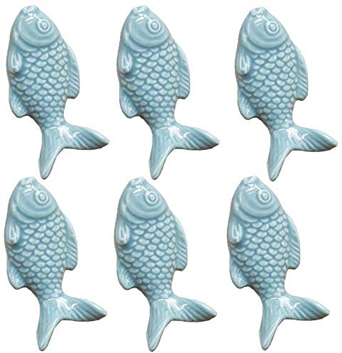 FBSHOP(TM) Blau Schublade Knopf -6PCS Retro einfachen Stil Fisch Form Keramik Türknauf Griff Pull Knöpfe Tür Schrank Griff für Schublade, Schrank, Kommode, Badetc. mit Schrauben