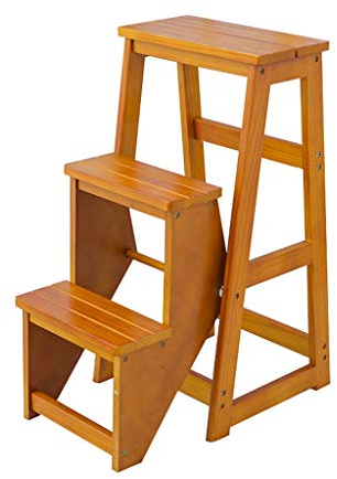 Passo Sgabello Scale Scala Sgabello Step con 3 gradini in Legno Scala a pioli per casa Biblioteca Loft Stepladders Leggero e Pieghevole Scaffalature a Scala - capacità di 150 kg (Marrone)