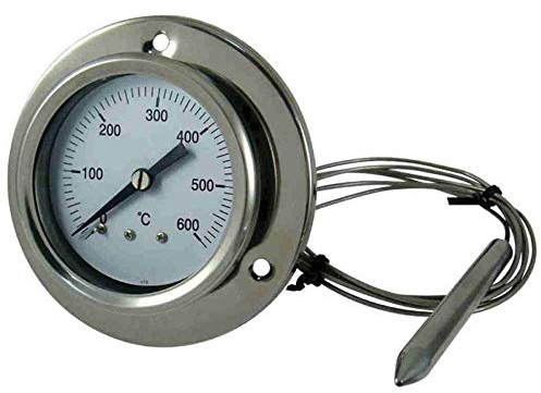 GIEMME Termometro per Forno in Acciaio Inox, Temperatura Max. 600 °C con Sonda Flessibile, Attacco a Viti Per Forno Forno a Legna, Barbecue
