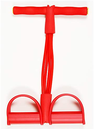 VOANZO Bauchmuskeltrainer Fitness Rally Pedal Puller Sit-Up Trainer Latex Zugseil Fitnessgerät Bauchtrainer Sport Vierbein Seil (Rot)