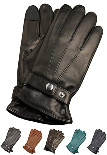 AKAROA ESTD 2019 Lederhandschuhe Herren RON, Touchscreen Funktion, italienisches Leder, recyceltes Strickfutter aus 50% Kaschmir und 50% Wolle, 5 Größen S - XXL, schwarz, XL-10