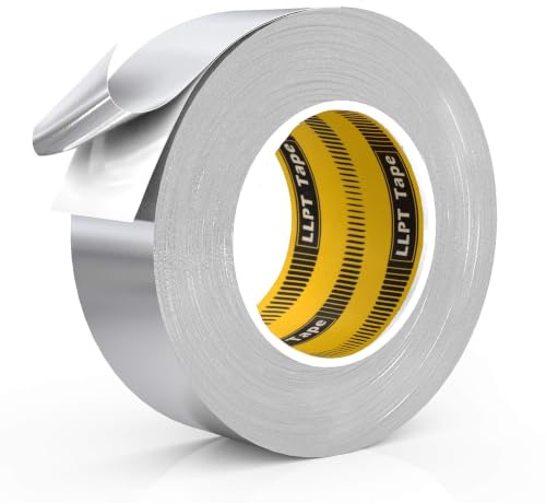 LLPT Ruban Adhésif Aluminium 50mm x 50m x 0,1mm Argenté | Adhésif Extra Épais et Résistant, HVAC Scellage Ruban de Conduit d'air Froid Chaud pour la Réparation de Tuyaux Métalliques