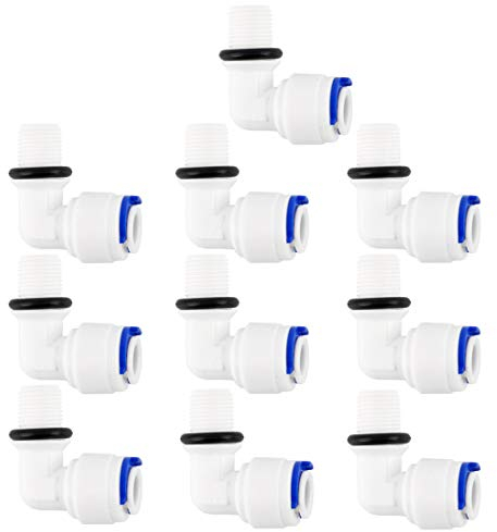 sourcing map 10pcs Connexion Rapide Raccordement Purificateurs Eau Tube Raccords Pousser Connecteur Eau Tuyau Joint RO Systèmes Osmose Inverse Type L, 1/8 BSP (9,5mm) Mâle -1/4 Tube OD