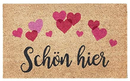 Gift Company - Schön Hier - Herzen - Fußmatte, Türmatte, Schmutzfangmatte - geprägt - Farbe: Natur - 45 x 75 cm