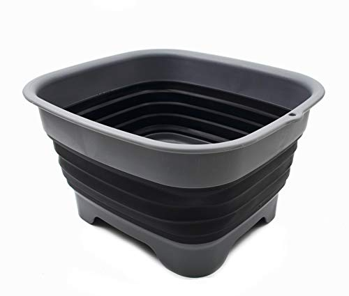 SAMMART 9,1 l zusammenklappbare Geschirrpfanne mit Abtropfstöpsel – faltbares Waschbecken – tragbare Geschirrwaschwanne – platzsparende Küchenaufbewahrung (Grau/Schwarz, 1)