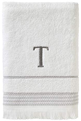 SKL Home by Saturday Knight Ltd. Lässiges Monogramm Badetuch T, Baumwolle, Weiss/opulenter Garten, 28x54