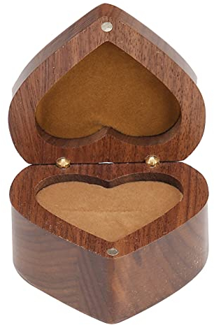 Vintage Massivholz Ringbox Hochzeits Ringbox Holz Herzförmige Ringbox Pfirsichholzringetui Ohrringhalter Schmuckvitrine Retro Ehering Box Einzigartiger Schmuckhalter für Verlobungshochzeitszeremonie